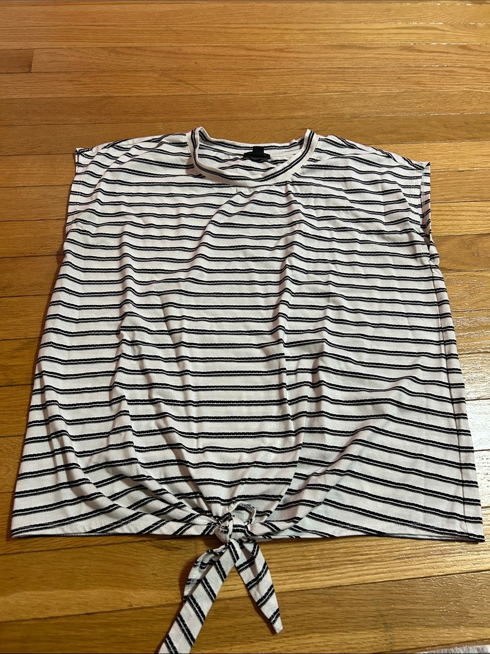 Ann Taylor Factory White & Black Striped Tie-Front Tank